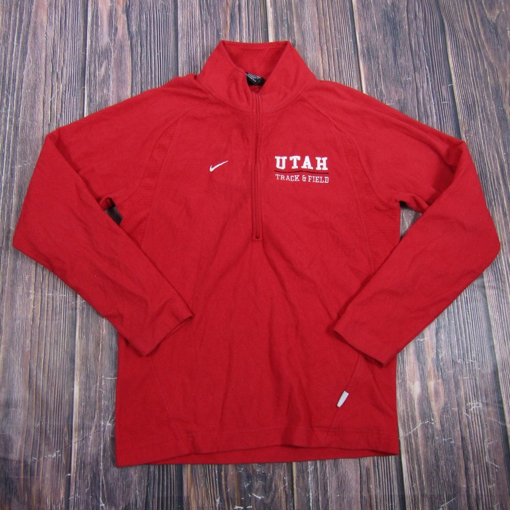 Nike Jacket Mens S Red 1/4 Zip Fleece Pullover Utah Track & Field Nike Team